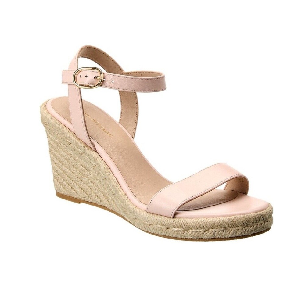 Stuart Weitzman Teddy Leather Wedge Sandal In Powder Pink Sz 9 New